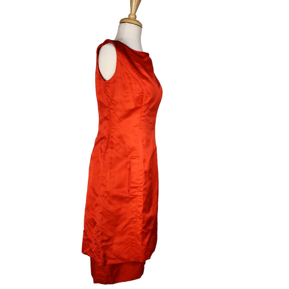Vintage 1960s Pab Designer Red Satin Cocktail Dress w 2 Layers B36 W27 - Hey Viv - Picture 2 of 9
